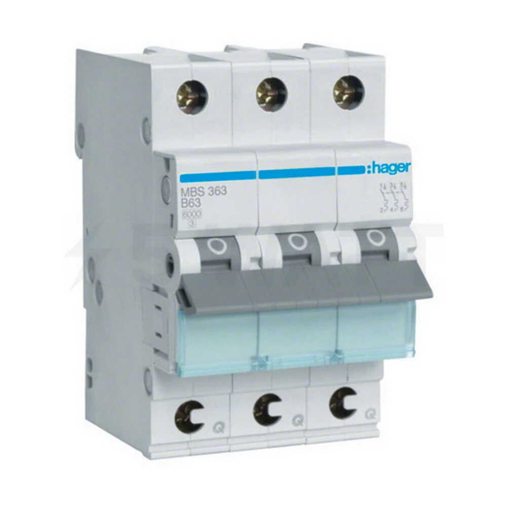 Автоматичний вимикач Hager 3P 63A B 6kA​ ( MBN363E )