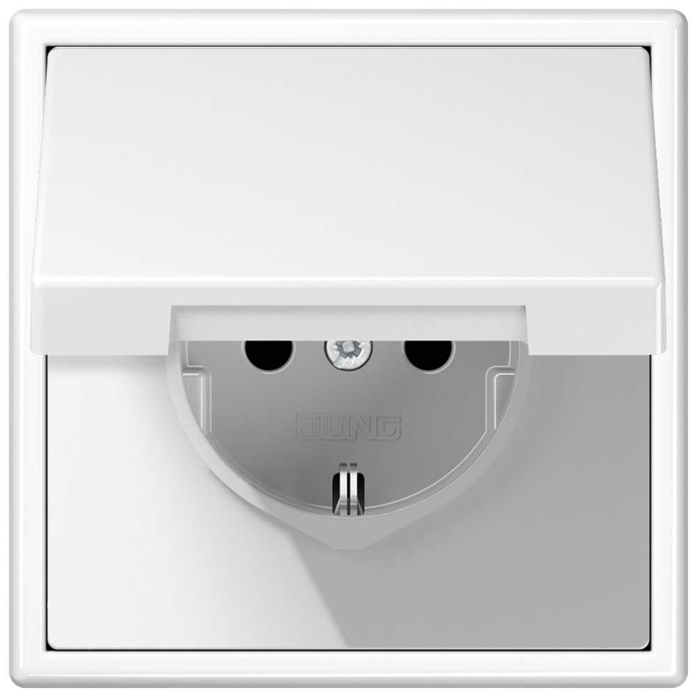 Розетка Jung LS біла 1-на з заземленням з кришкою ( LS1520KLWW )