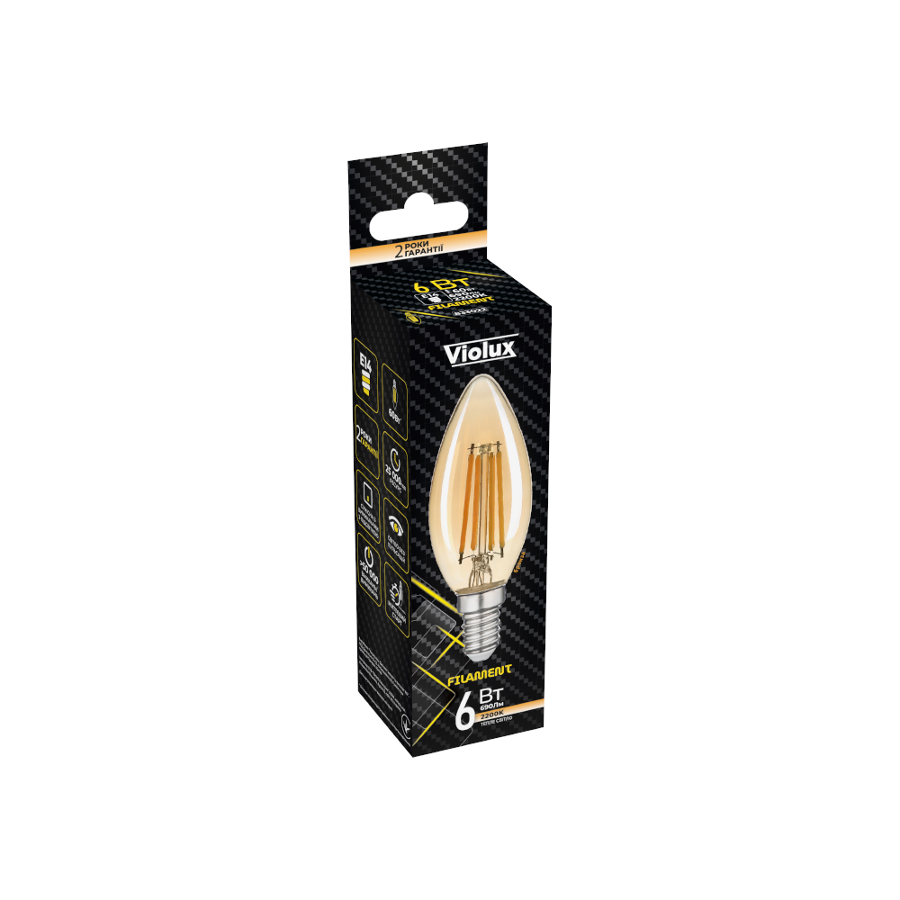 Лампа LED FILAMENT С37 6W E14 2200K VIOLUX ( 833022 )