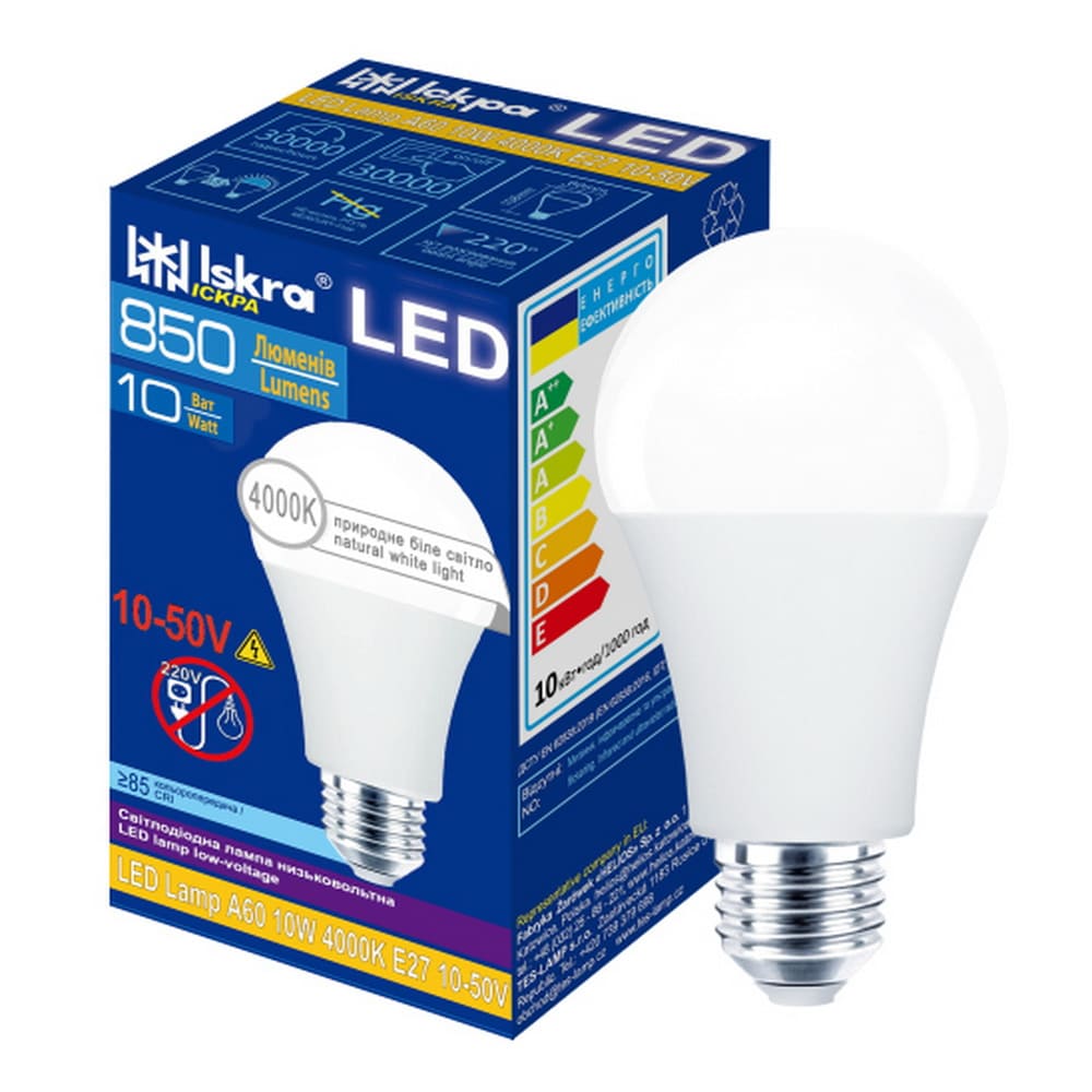 Лампа светодиодная LED A60 10W E27 4000K ISKRA Лампа светодиодная LED A60 10W E27 4000K ISKRA