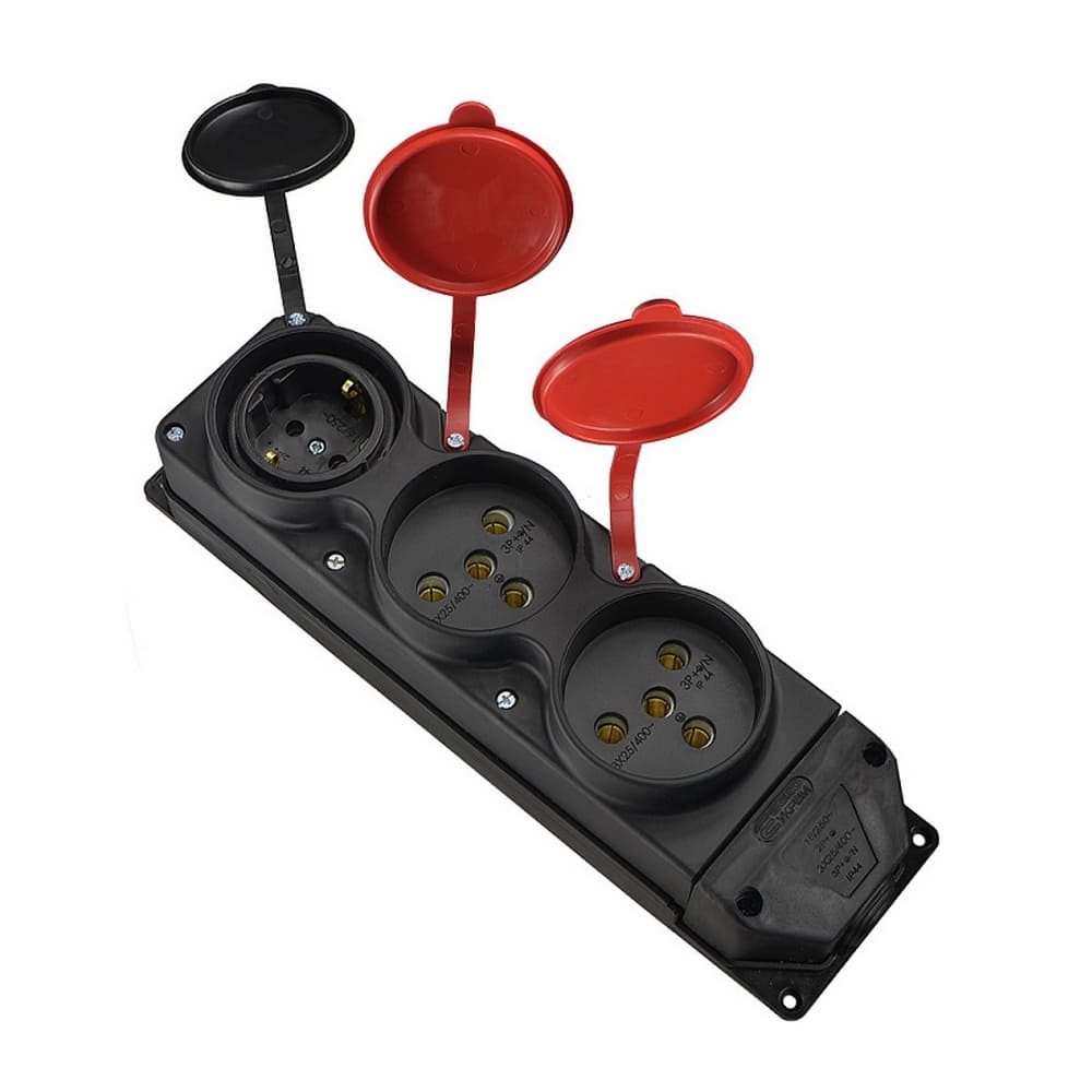 Розетка каучук АСКО 16А+2*25А трехместная с крышкой IP44 ( A0250010014 )