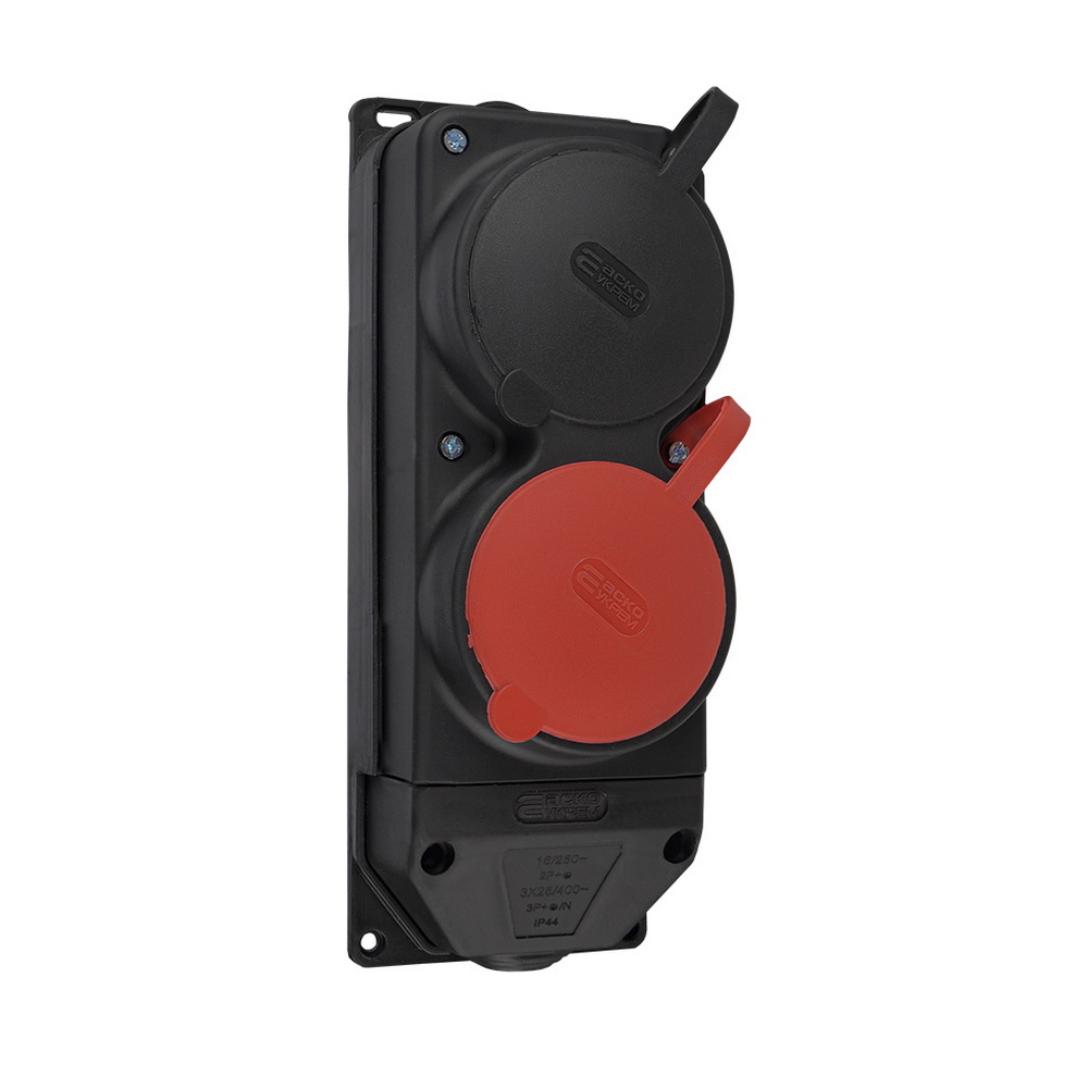 Розетка каучук АСКО 25А+16А двухместная с крышкой IP44 ( A0250010011 )