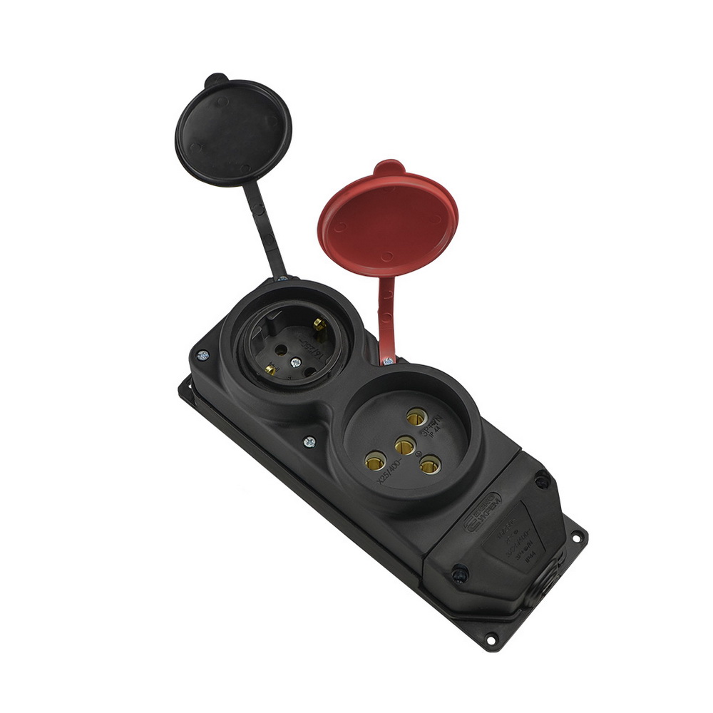 Розетка каучук АСКО 25А+16А двухместная с крышкой IP44 ( A0250010011 )