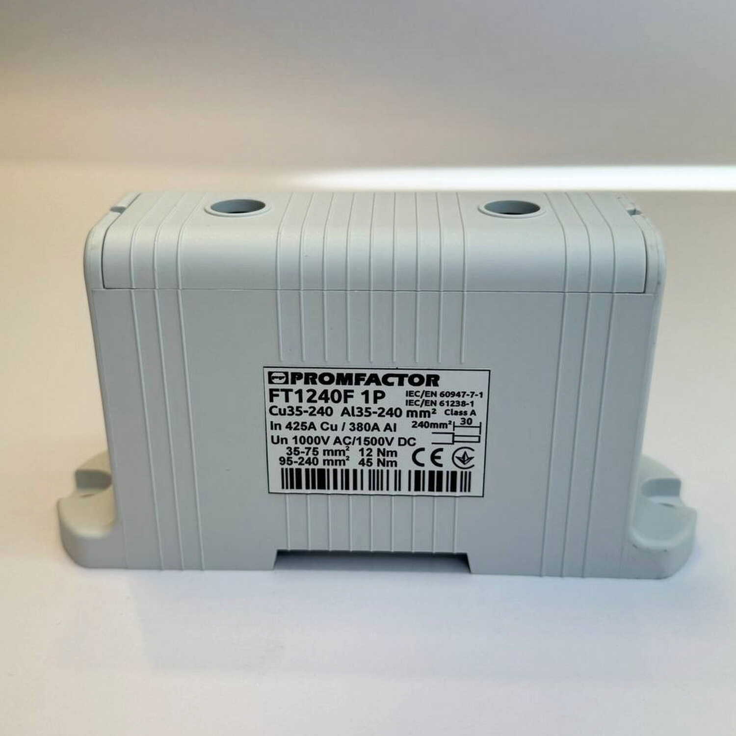 Клеммник на DIN-рейку 1P 425А 1х35-240 мм2 серый Промфактор ( FT1240F ) Клеммник на DIN-рейку 1P 425А 1х35-240 мм2 серый Промфактор ( FT1240F )