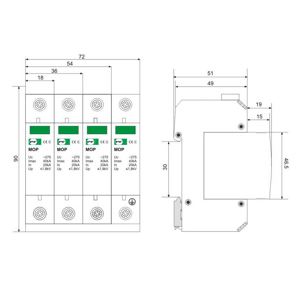 Обмежувач перенапруги MOP3-C 20кА/40кА/275В Промфактор ( MOP3-C275/20 )