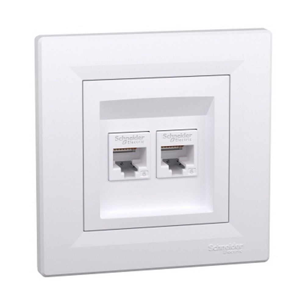 Розетка Schneider Asfora біла комп'ютерна RJ45 Cat.6 2-на з рамкою ( EPH4800121 )