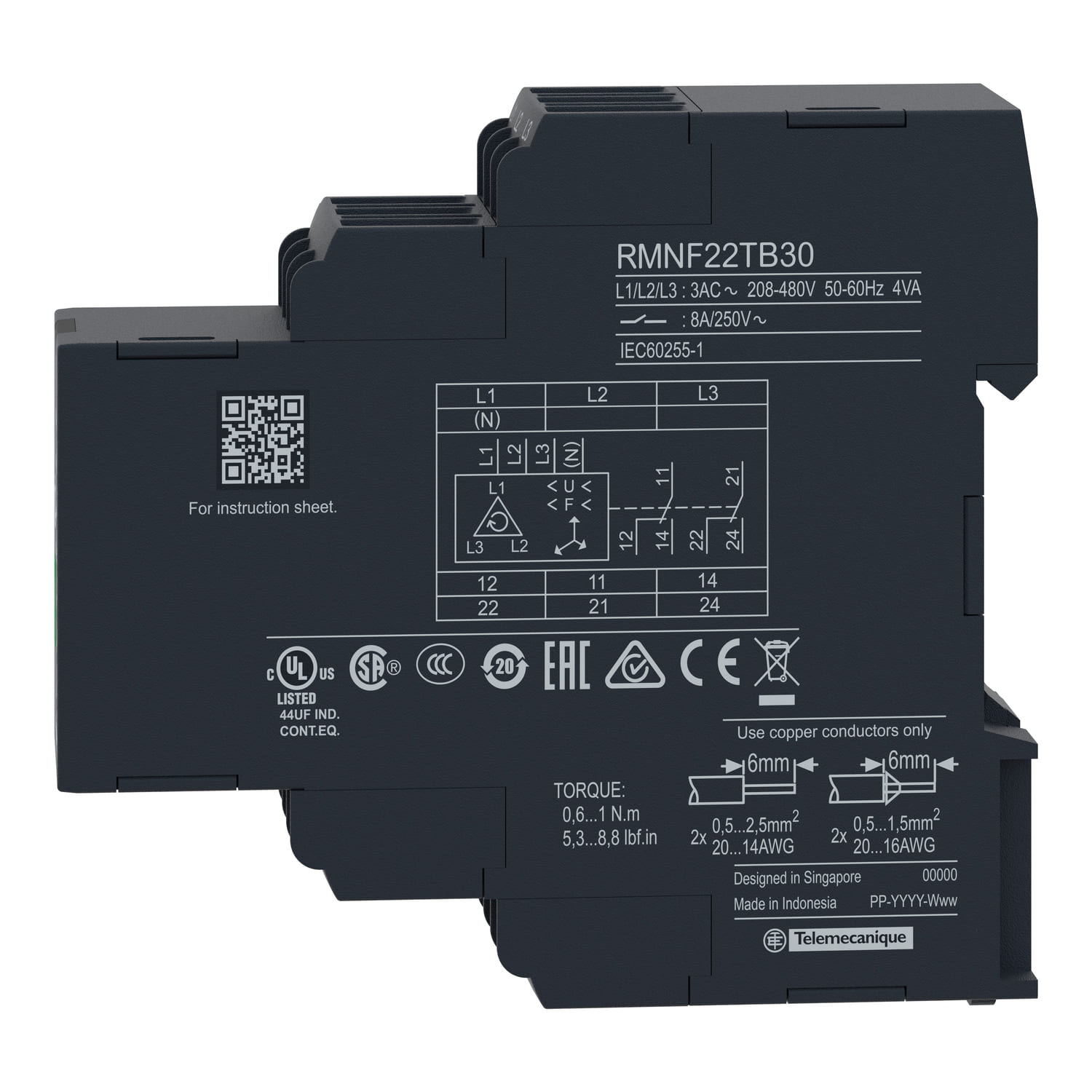 Реле контролю напруги Schneider 3ф 2 NO 8A 250 В ( RMNF22TB30 )
