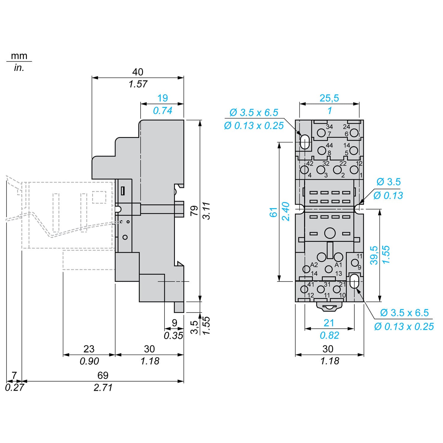 Колодка для реле RXM2/4 Schneider ( RXZE2M114 )
