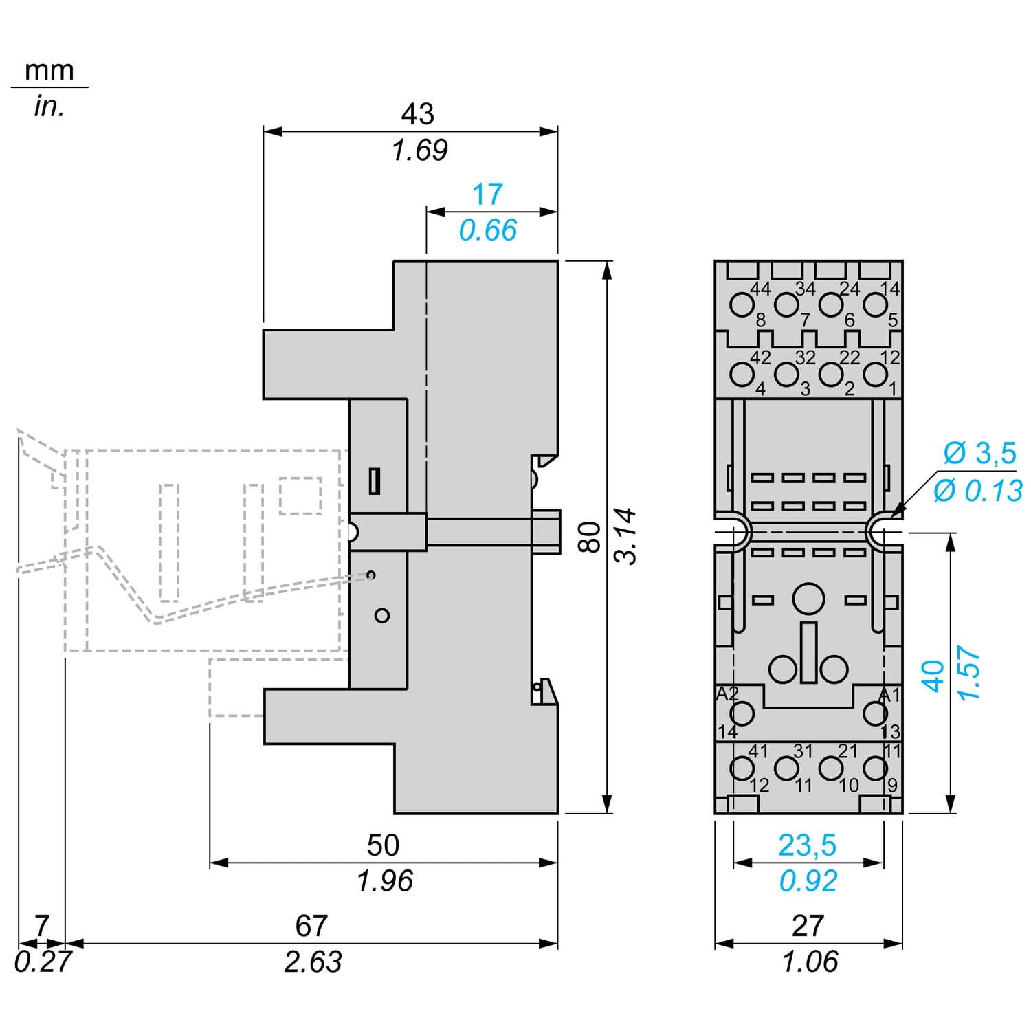 Колодка для реле RXM2/4 Schneider ( RXZE2M114M )