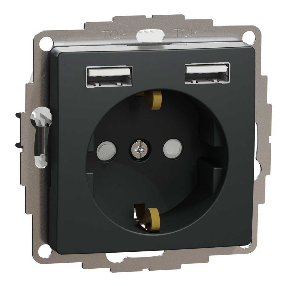 Розетка Schneider Sedna Design чорна 1-на з заземленням+ 2-а USB A+A без рамки ( SDD114052 ) Розетка Schneider Sedna Design чорна 1-на з заземленням+ 2-а USB A+A без рамки ( SDD114052 )