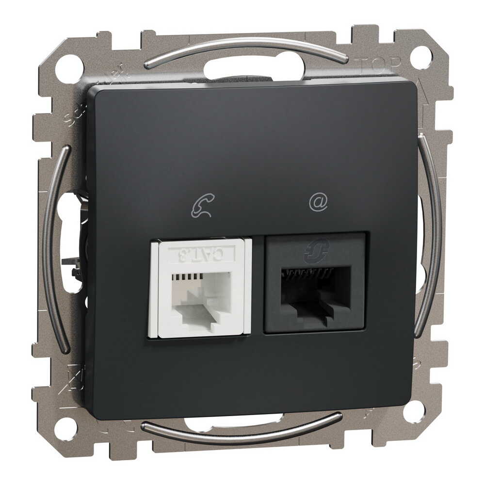 Розетка Schneider Sedna Design черная компьютерная RJ45 Cat. 6 UTP + RJ11 ( SDD114468 )