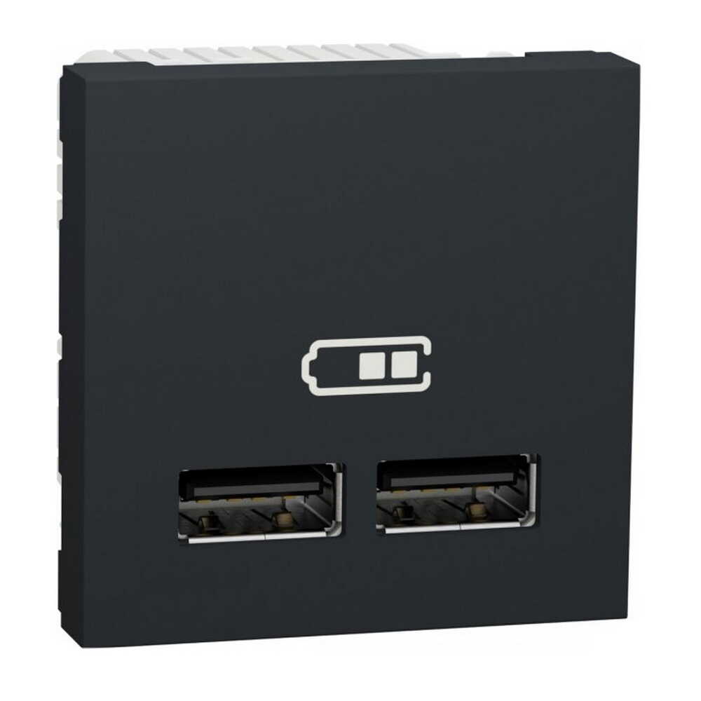 Розетка Schneider Unica NEW антрацит USB 2-я 2.1А 2 мод. ( NU341854 )