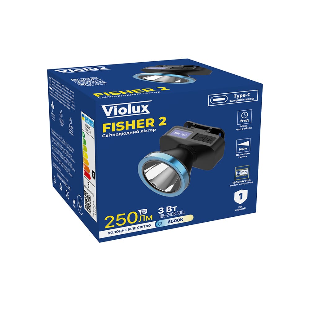 Фонарик FISHER 2 LED 3W 250Lm на голову 7 год. Violux ( 360304 )