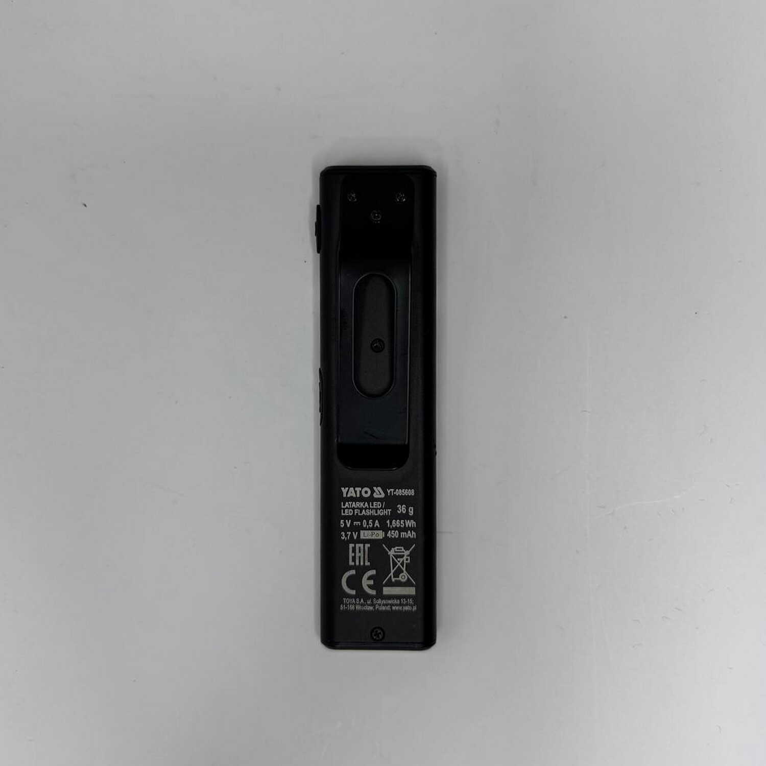 Ліхтарик YATO 8Вт 500 Lm 450mAh IPX4 ( YT-085608 ) Ліхтарик YATO 8Вт 500 Lm 450mAh IPX4 ( YT-085608 )