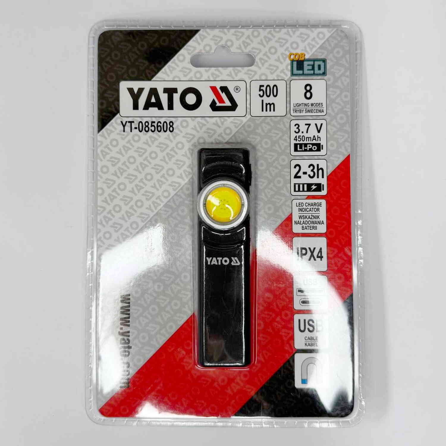 Ліхтарик YATO 8Вт 500 Lm 450mAh IPX4 ( YT-085608 ) Ліхтарик YATO 8Вт 500 Lm 450mAh IPX4 ( YT-085608 )