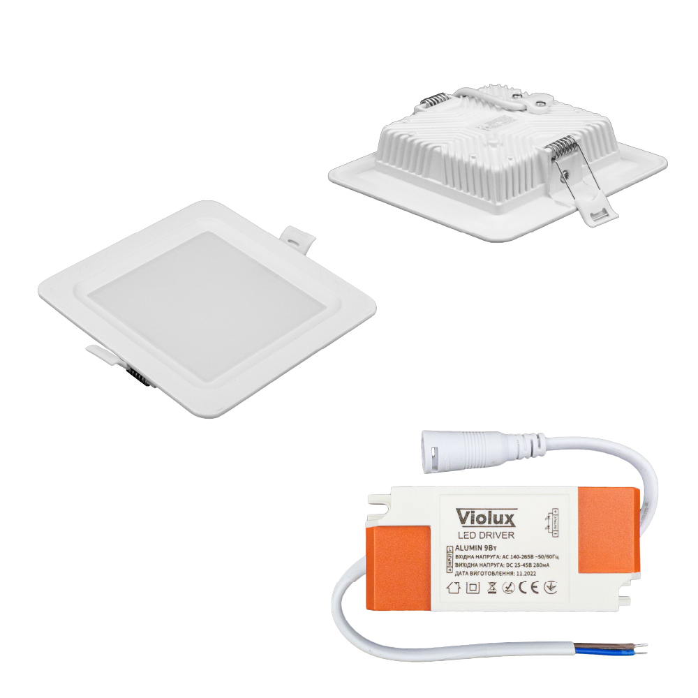 Светильник LED даунлайт Violux ALUMIN 9W 4200K квадрат IP20 ( 121260 )