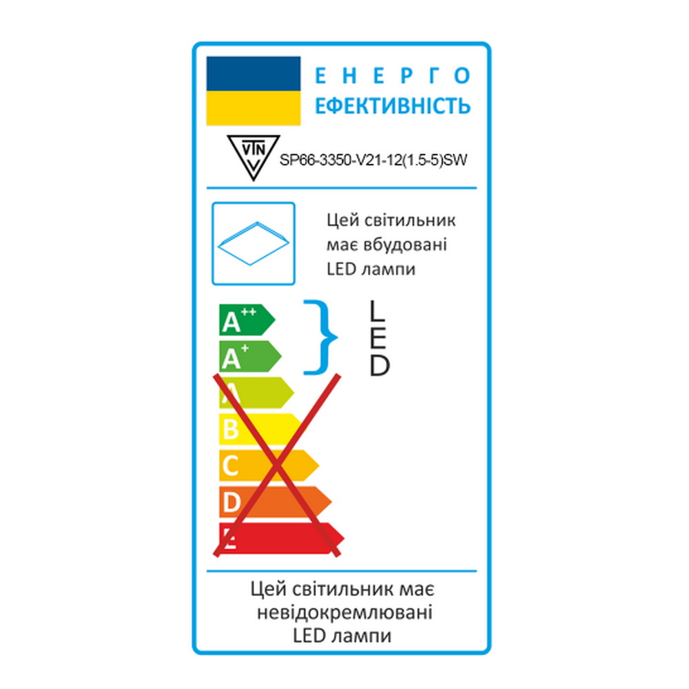 Світильник LED панель ВТН 30Вт 5000К 600х600мм матовий IP54 + аварійний блок ( SP66-3350-V21-12(1.5-5)SW )