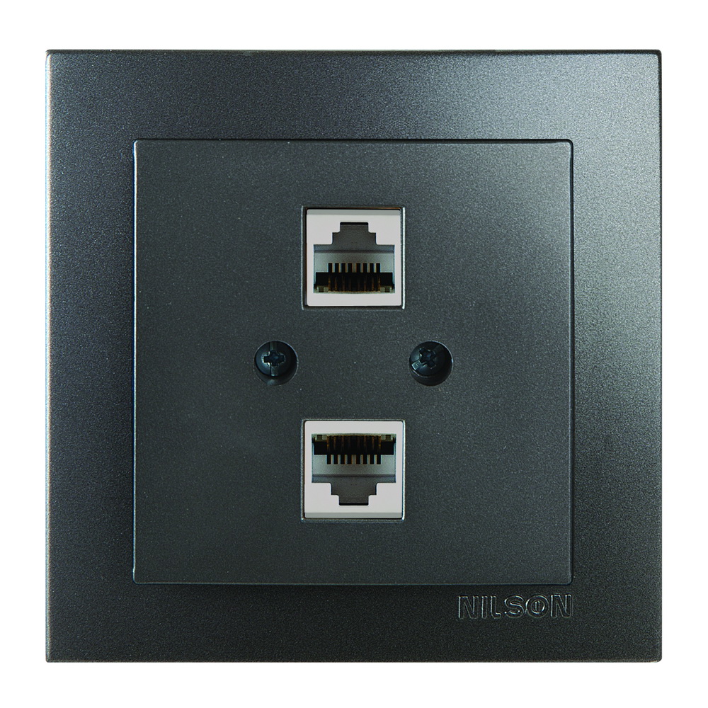 Розетка Nilson Touran антрацит комп'ютерна 2-на CAT5e RJ45 ( 24161046 ) Розетка Nilson Touran антрацит комп'ютерна 2-на CAT5e RJ45 ( 24161046 )