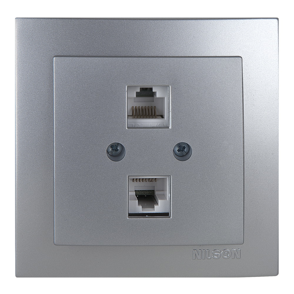 Розетка Nilson Touran срібло комп'ютерна 2-на CAT5e RJ45 ( 24131046 )