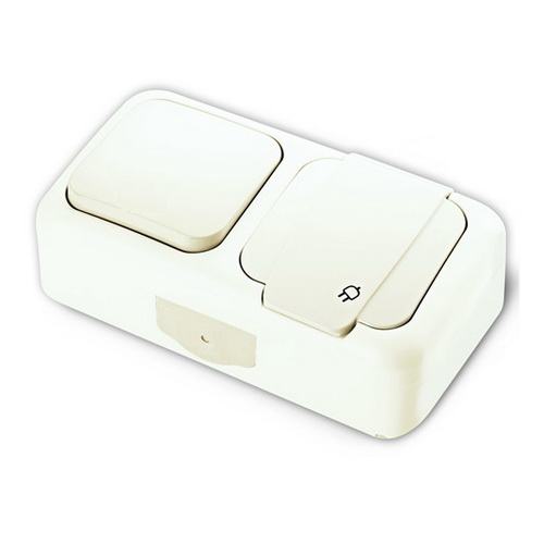 Вимикач VI-KO Palmiye білий 1кл + Розетка з заземленням IP54 (90555481)