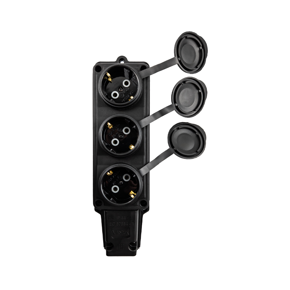 Колодка Violux каучук настінна 3-на з заземленням з кришкою IP44 ( 930660 ) Колодка Violux каучук настінна 3-на з заземленням з кришкою IP44 ( 930660 )