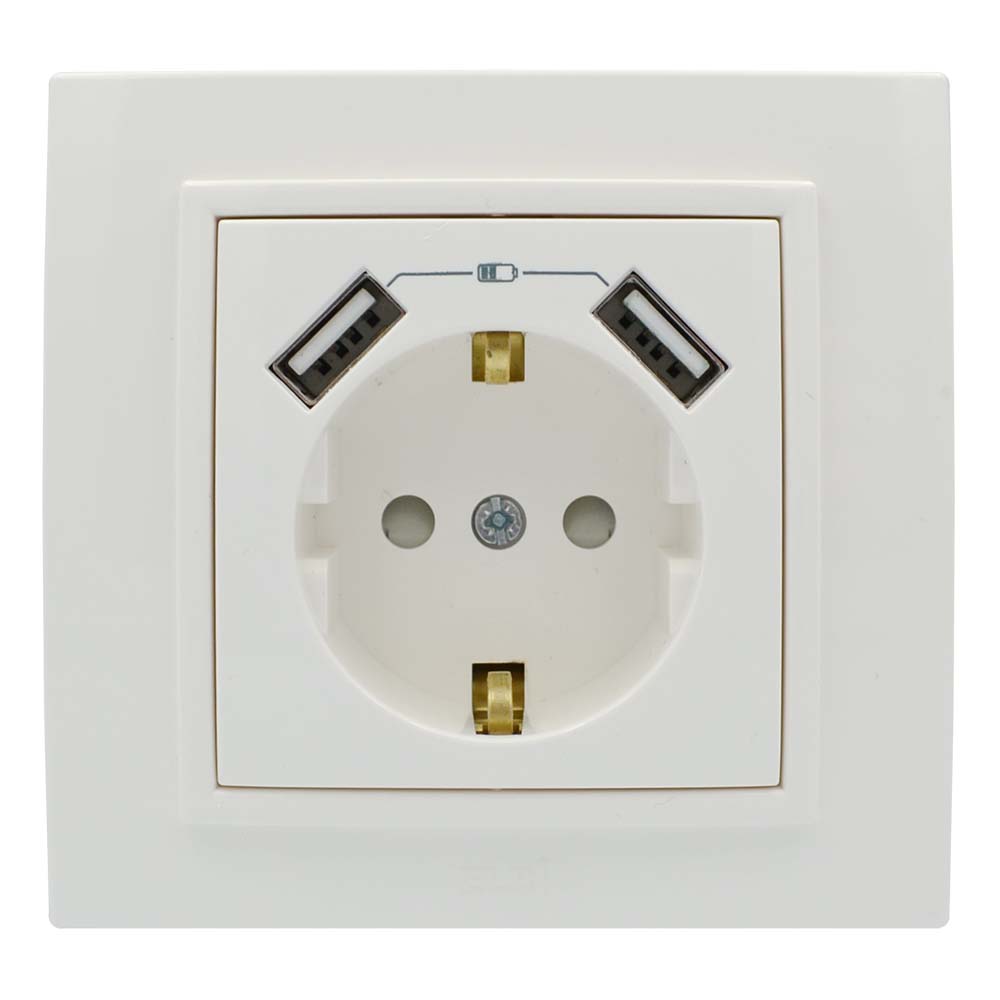 Розетка ZENA ELBI біла 1-на з заземленням + 2USB без рамки ( 609-010200-317 ) Розетка ZENA ELBI біла 1-на з заземленням + 2USB без рамки ( 609-010200-317 )