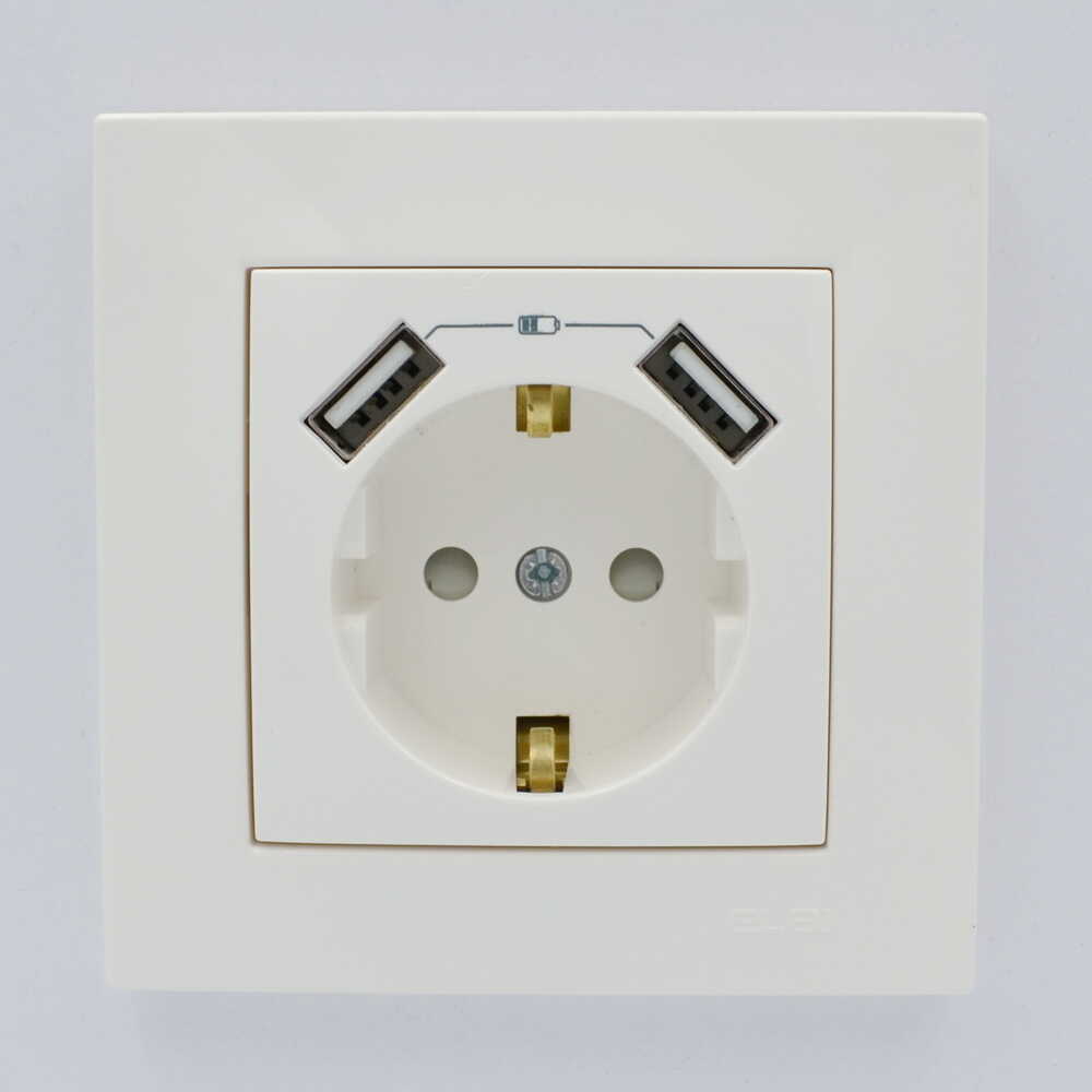 Розетка ZENA ELBI біла 1-на з заземленням + 2USB без рамки ( 609-010200-317 ) Розетка ZENA ELBI біла 1-на з заземленням + 2USB без рамки ( 609-010200-317 )